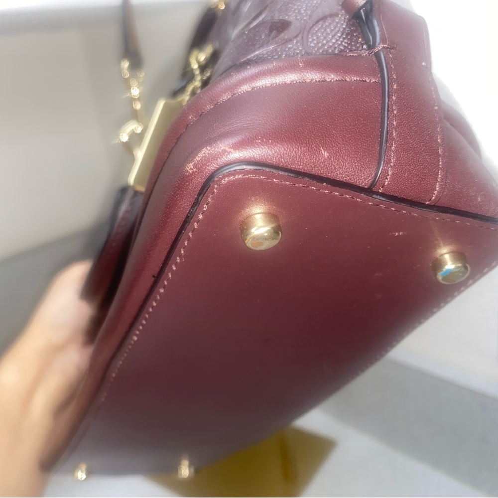 Coach Signature Debossed Patent Oxblood Mini Sierra Crossbody GUC - Picture 9 of 15